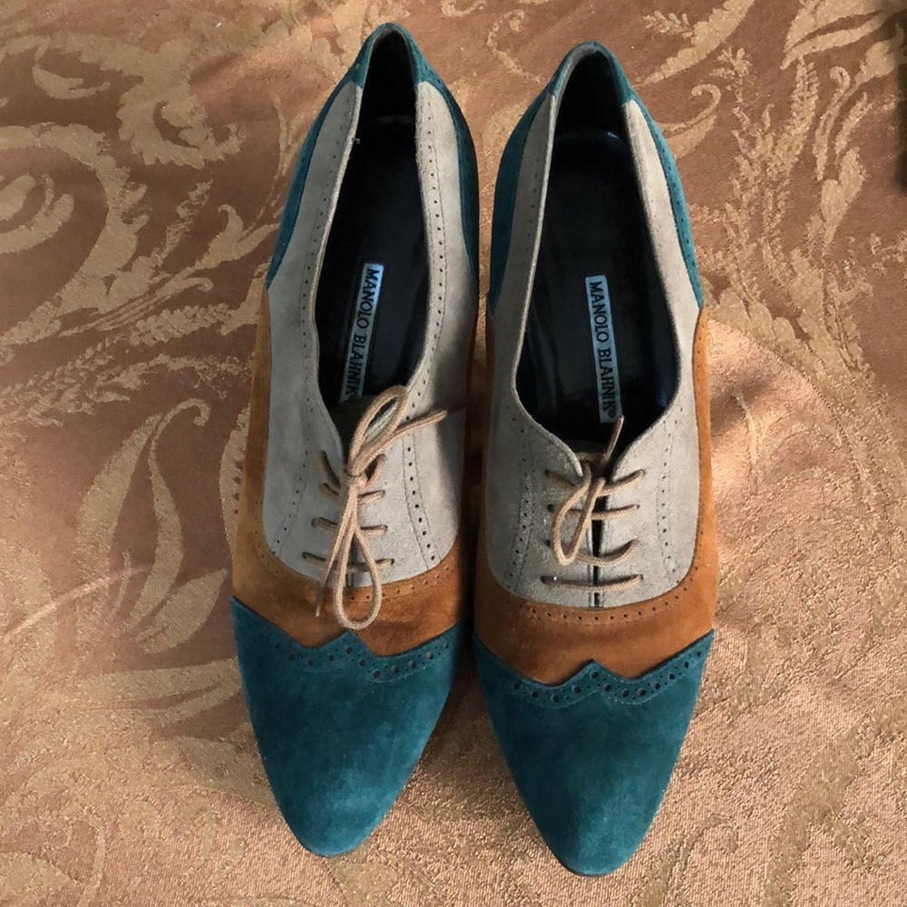 Manolo Blahnik suede brogue heels